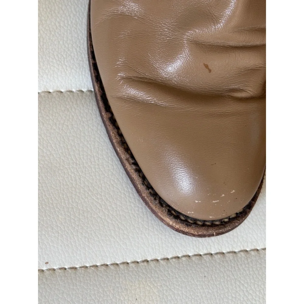 Justin Tan‎ Leather Roper Boots Round Toe Western Equestrian Low Heel Womens 4.5
